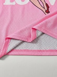 Betty Boop x SHEIN Plus Size Women's Letter Cartoon Print V-Neck Drop Shoulder Casual T-Shirt - Pink - View 7
