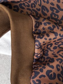 SHEIN Dewbera Women's Vintage Leopard Print Patchwork Hooded Zip-Up Sweatshirt, Brown Number Embroidery Loose Short Casual Jacket - Brown - View 8