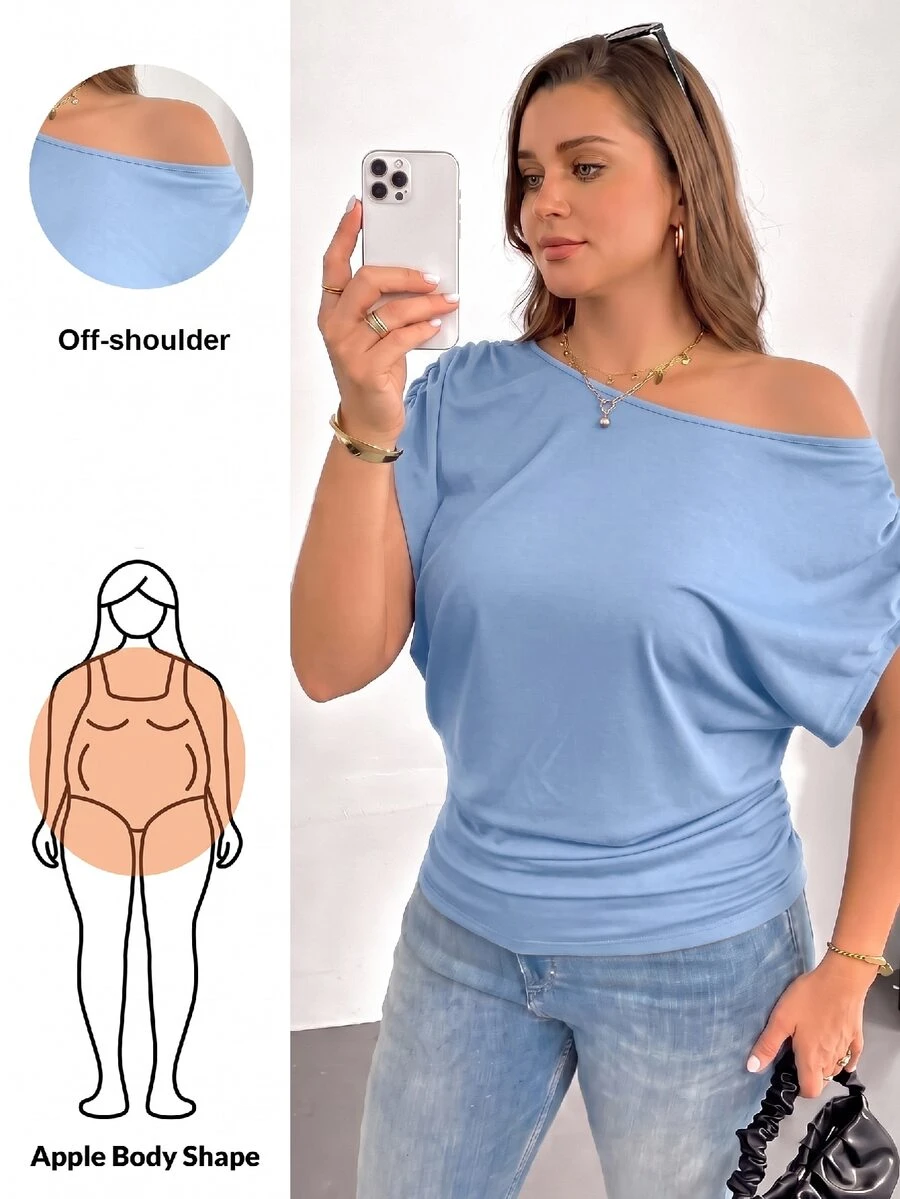 Shapeblank Plus Size Women's Summer Light Blue Short-Sleeved T-Shirt, Smart Casual Everyday Loose Comfortable Work Top, Versatile Church - Baby Blue - View 1