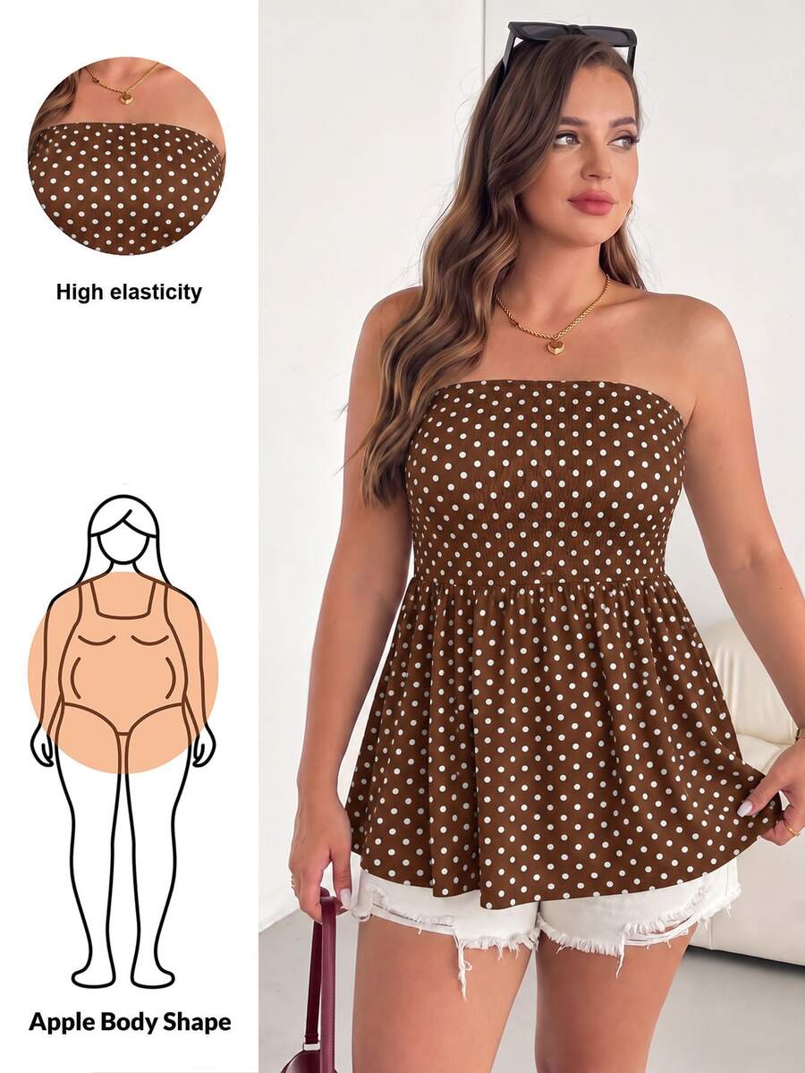 Shapeblank Plus Size Women's Spring/Summer Fashion Casual 1920 Vintage Bohemian Boho Elegant Elastic Comfortable Daily Slimming Brown Tube Top Beach Vacation