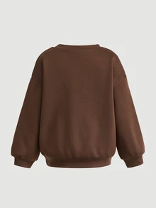 SHEIN 女童咖啡色寬鬆蝴蝶結衛衣 + 黑色針織內搭褲休閒百搭加厚套裝，秋冬新款童裝 - 咖啡棕 - 查看 5