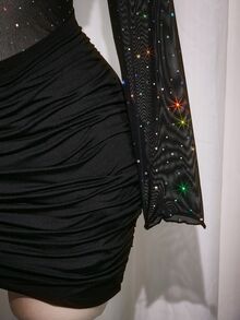 SHEIN ICON 大码女式性感夜店装黑色迷你连衣裙 - 黑色 - 查看 4