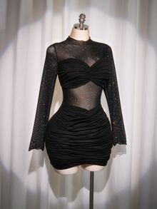 SHEIN ICON 大码女式性感夜店装黑色迷你连衣裙 - 黑色 - 查看 7