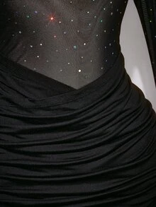 SHEIN ICON 大码女式性感夜店装黑色迷你连衣裙 - 黑色 - 查看 6