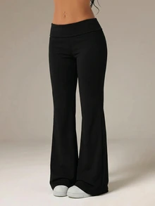 SHEIN PETITE Black High Waist Wide Leg Loose Casual Pants ,Petite Women - Black - View 4