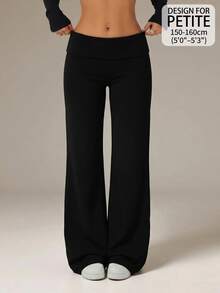 SHEIN PETITE Black High Waist Wide Leg Loose Casual Pants ,Petite Women - Black - View 9
