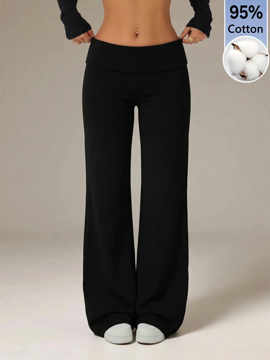 SHEIN PETITE Black High Waist Wide Leg Loose Casual Pants ,Petite Women - Black - View 1
