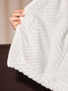 ROMWE Kawaii Women's Cute Rabbit Ear Pom Pom Coral Fleece Regular Jacket, Autumn/Winter - White - View 8
