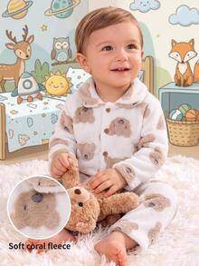 SHEIN Baby Boy Knitted Cute Print Faux Fur Collar Long Sleeve Top And Long Pants Loungewear Set 2 Pieces, Suitable For Autumn And Winter - Multicolor - View 3
