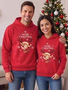 HIMLAND Men's Casual Christmas Reindeer/Snowflake Print Hoodie,Warm ,Holiday Party Outfit,Gift - Red - View 2