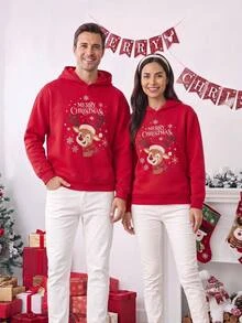 HIMLAND Men's Casual Christmas Reindeer/Snowflake Print Hoodie,Warm ,Holiday Party Outfit,Gift - Red - View 6