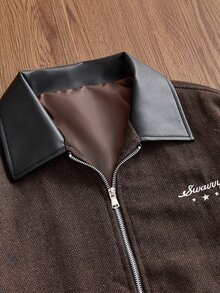 SWAVVY Men's Woven Fashion Casual Young PU Leather Fitted Long Sleeve Jacket - Black - View 5