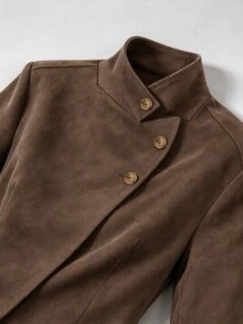 LUMIGAL Women's Autumn Stand Collar Long Sleeve Single-Breasted Casual Jacket - Brown - View 6