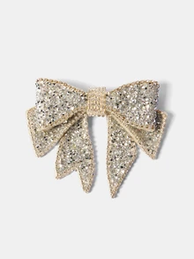 Aravennia 1pc Women's Black/Light Grey Sparkling Rhinestone Decorated Bow Tie Brooch, For Party, Holiday - A - View 3