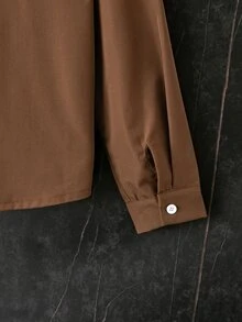2pcs Boys Gentleman Outfit Set, Brown Long Sleeve Shirt White Loose Straight Leg Pants, Fall Casual Baggy Cute Teen Luxury Daily Wear Sixth Form Party - Coffee Brown - View 5