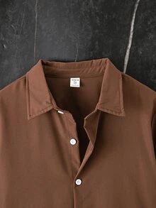 2pcs Boys Gentleman Outfit Set, Brown Long Sleeve Shirt White Loose Straight Leg Pants, Fall Casual Baggy Cute Teen Luxury Daily Wear Sixth Form Party - Coffee Brown - View 4
