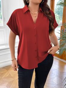 Vionelle 纯色蝙蝠袖衬衫，适合新年服装 - 紅色 - 查看 3
