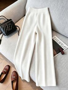 GlowEve Women's Solid Color Casual Versatile Daily Wear Long Pants - White - View 2