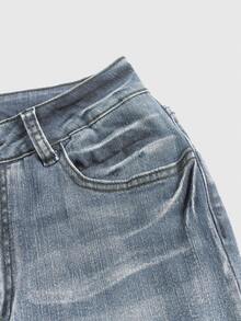 ROMWE Grunge Punk Punk Chic Vintage Embroidered Fitted Low Waist Flare Jeans, Light Blue - Baby Blue - View 4