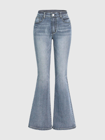 Grunge Punk Punk Chic Vintage Embroidered Fitted Low Waist Flare Jeans, Light Blue