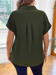 Vionelle Plus Batwing Sleeve Button Front Shirt - Army Green - View 2