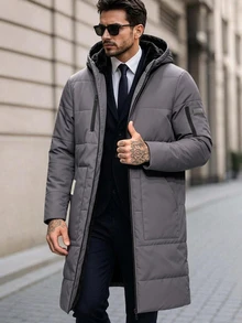 ARLO REED Halloween, Christmas, New Year, Gift, Men's Padded Coat, Long, Thermal Lined, Fashion - Grey - View 7
