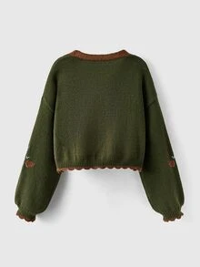 ROMWE Fairycore Flower Embroidery Patchwork Border Cardigan, School,Long Sleeve Tops - Multicolor - View 5