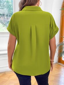 Vionelle Plus Size Solid Color Batwing Sleeve Shirt - Olive Green - View 2