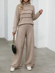 Selianne Autumn/Winter Versatile Casual Minimalist Commute Elegant Women's Sweater 2 Pieces Set Everyday Travel Beige - Khaki - View 1
