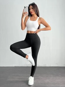 SHEIN PETITE 3件組女款緊身褲，舒適滑順，適合瑜伽、健身、騎單車及日常穿著，小碼女性適用 - 黑色 - 查看 6