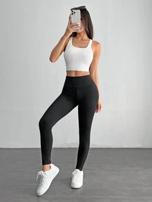 SHEIN PETITE 3件組女款緊身褲，舒適滑順，適合瑜伽、健身、騎單車及日常穿著，小碼女性適用 - 黑色 - 查看 5