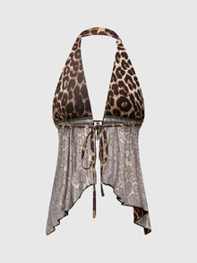 ROMWE Grunge Punk Top de cami de espalda abierta para mujeres con decoración de colgante cruzado con diamantes sexy de los años 2000 - Multicolor - Ver 2