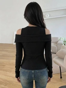 Dazy Kids Teen Girl Solid Color Casual Versatile Daily Long Sleeve T-Shirt - Black - View 6