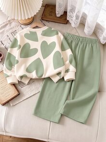 Girls' Leopard Print Drop Shoulder Sweatshirt And Wide Leg Pants 2 Pieces Set, Casual Long Sleeve Streetwear, Autumn/Winter Daily Outfit - Multicolor - View 6