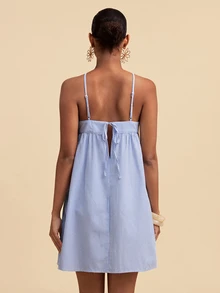 Travachic Women's Halter Neck Pleated Casual Striped Dress - Blue - View 2