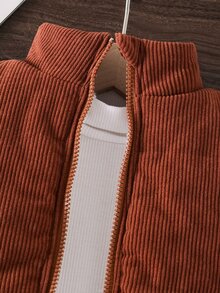 SHEIN 男嬰秋季休閒保守版寬鬆時尚輕量無袖保暖內裡填充背心外套 健身棕色 - 棕色 - 查看 10