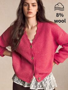 BizChic Women's Fashion Button Sweet Knitted Cardigan - Red - View 6