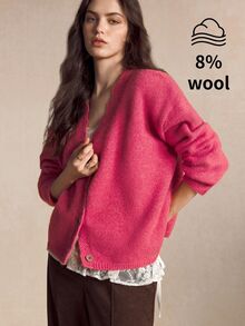 BizChic Women's Fashion Button Sweet Knitted Cardigan - Red - View 7