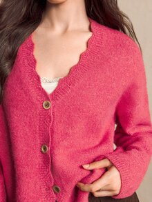 BizChic Women's Fashion Button Sweet Knitted Cardigan - Red - View 9