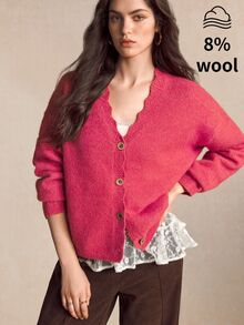 BizChic Women's Fashion Button Sweet Knitted Cardigan - Red - View 3