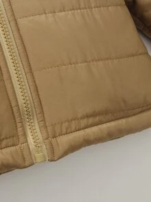 SHEIN 1件幼童男孩棕色學院風鋪棉夾克，絎縫毛絨內裡，長袖連帽加厚戶外冬款，適合聖誕、秋季、假日、婚禮賓客，全開襟拉鍊 - 棕色 - 查看 6