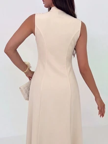 Firerie New Chinese-Style Slim-Fit Knitted Qipao Dress With Frog Closures And Subtle Cut-Out Detailing,Outfit For Women,Christmas Party Dress - Apricot - View 7