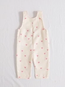 SHEIN Playful Pals 女嬰女孩中性嬰兒幼兒燈芯絨套裝 春秋休閒吊帶褲 粉色 卡其色 灰色 印花 - 白色 - 查看 2