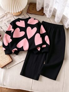Girls' Leopard Print Drop Shoulder Sweatshirt And Wide Leg Pants 2 Pieces Set, Casual Long Sleeve Streetwear, Autumn/Winter Daily Outfit - Multicolor - View 3