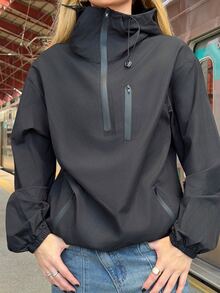 BiaLiraa Black Hooded Zip-Up Casual Woven Jacket In Fall/Winter - Black - View 6
