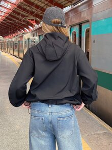 BiaLiraa Black Hooded Zip-Up Casual Woven Jacket In Fall/Winter - Black - View 2