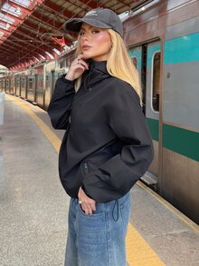 BiaLiraa Black Hooded Zip-Up Casual Woven Jacket In Fall/Winter - Black - View 3