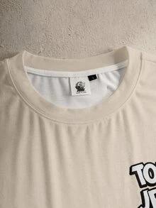 TOM & JERRY X SHEIN 男士圓領字母卡通圖案短袖上衣與短褲休閒日常家居服套裝 - 棕色 - 查看 4