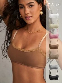 Esseday 7pcs Knitted Daily Wear One-Piece Low Cut Comfortable Fashionable Versatile Wireless Bra For Women - Multicolor - View 5