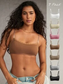 Esseday 7pcs Knitted Daily Wear One-Piece Low Cut Comfortable Fashionable Versatile Wireless Bra For Women - Multicolor - View 3